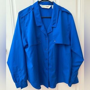 Vintage 80s Diane Von Furstenberg Blue Button up Blouse 14 XL